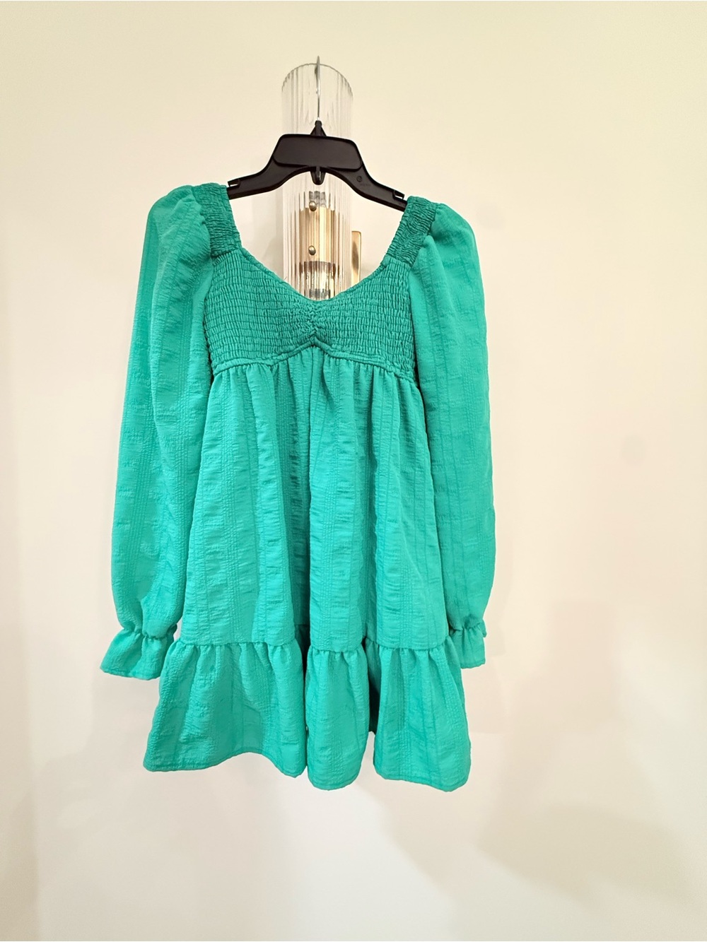 Girls' Smocked Teal Long-Sleeve mini dress